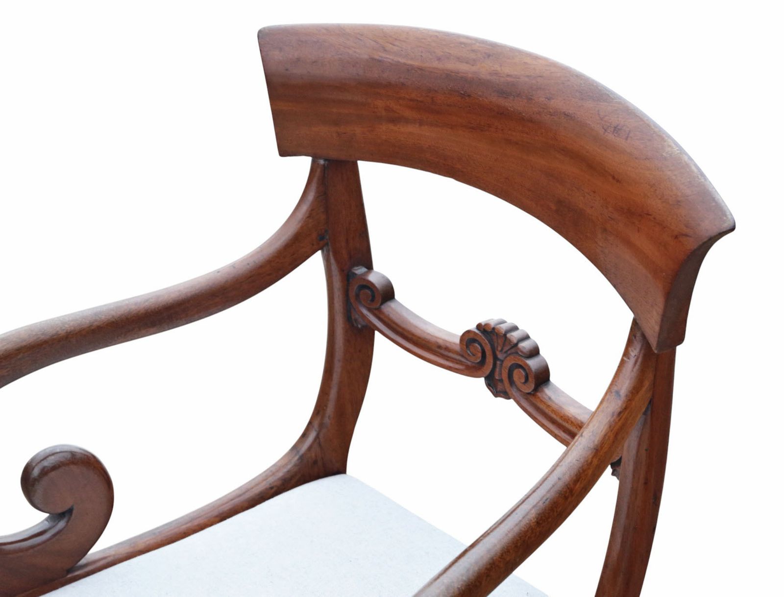 Antique 19th Century Pair Of Mahogany Scroll Arm Carver Dining Chairs – Fine Quality Elbow Chair photo 1995.0