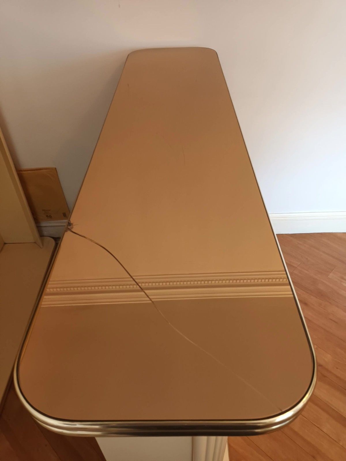 photo for sale Spectacular Cream 80s Lacquer, Rose Tinted Mirror Italian Counter Bar & Cabinet