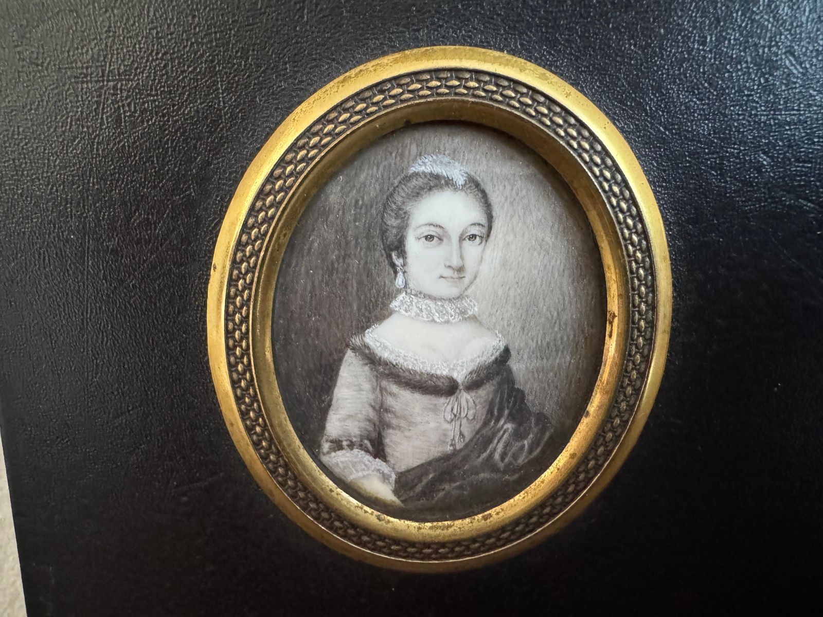 18th Century Framed Set Of Three Plumbago Portrait Miniatures photo for sale