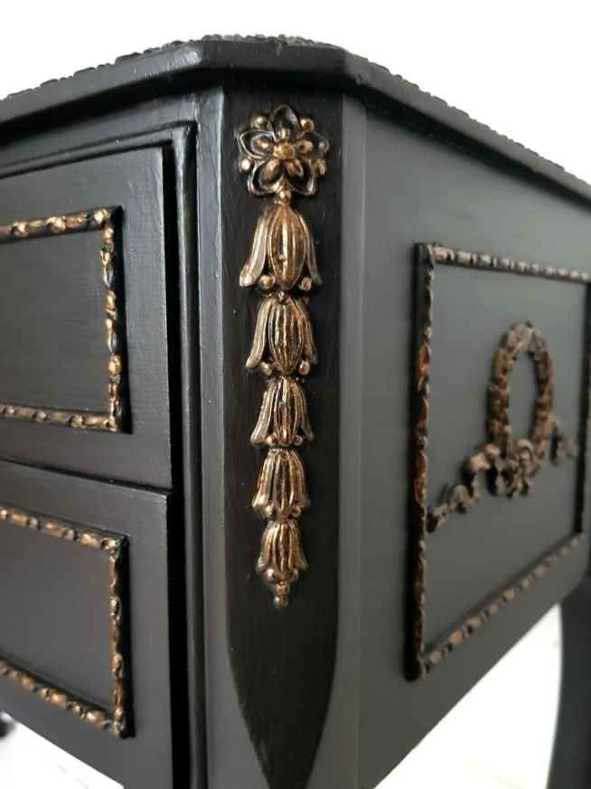 A Pair Of Vintage French Style Painted Bedside Tables, Black & Gold. photo furniture