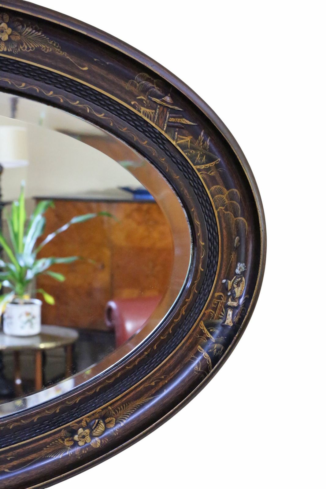 Antique C.1915 Chinoiserie Oval Overmantle Wall Mirror – Quality Decorated Hardwood Frame photo 1195.0