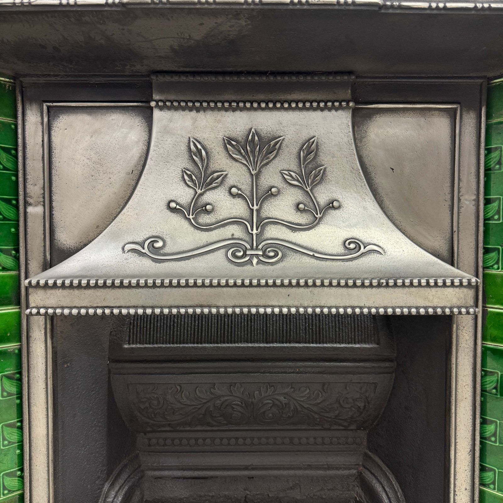 photo furniture Antique Cast Iron Art Nouveau Combination Fireplace
