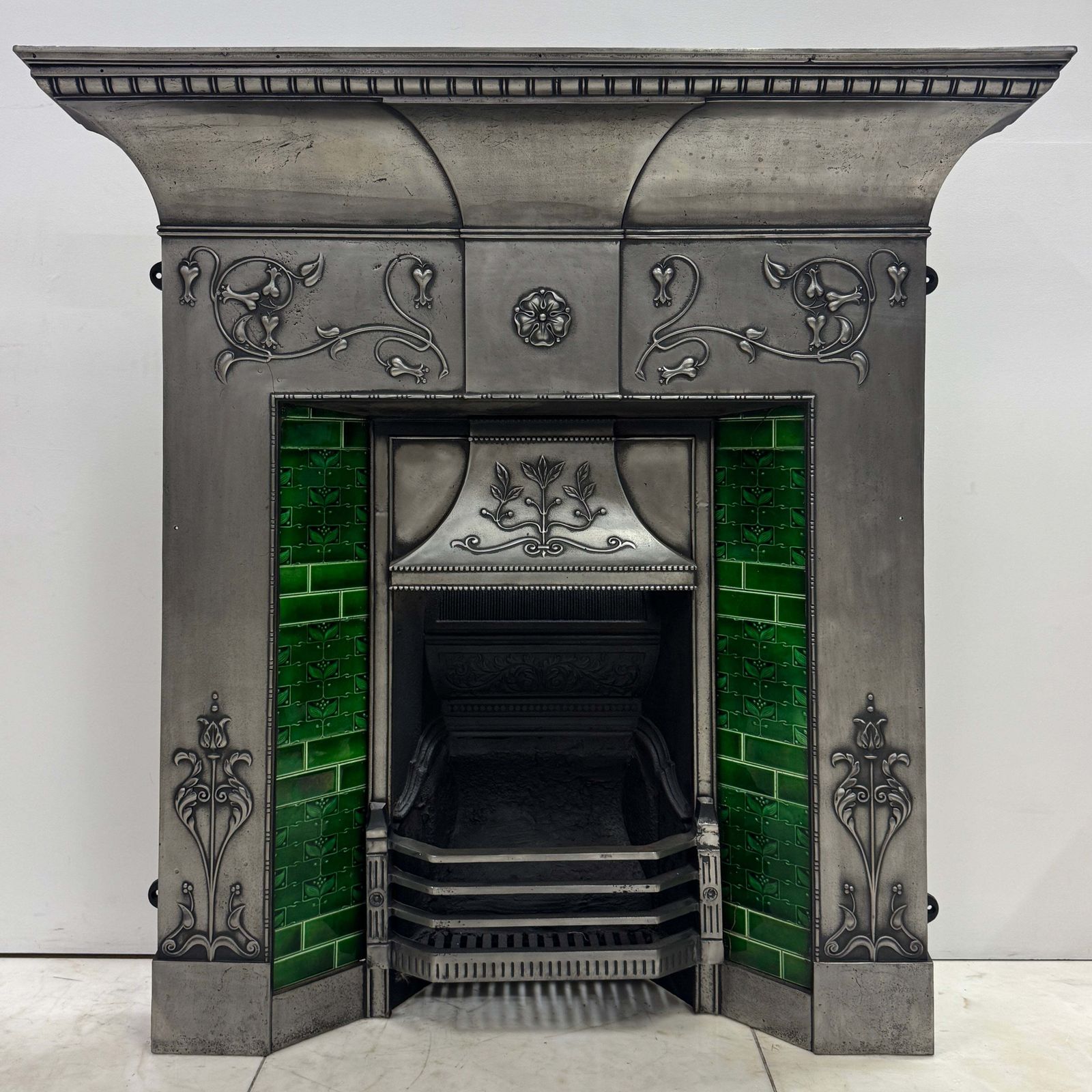 photo buy Antique Cast Iron Art Nouveau Combination Fireplace