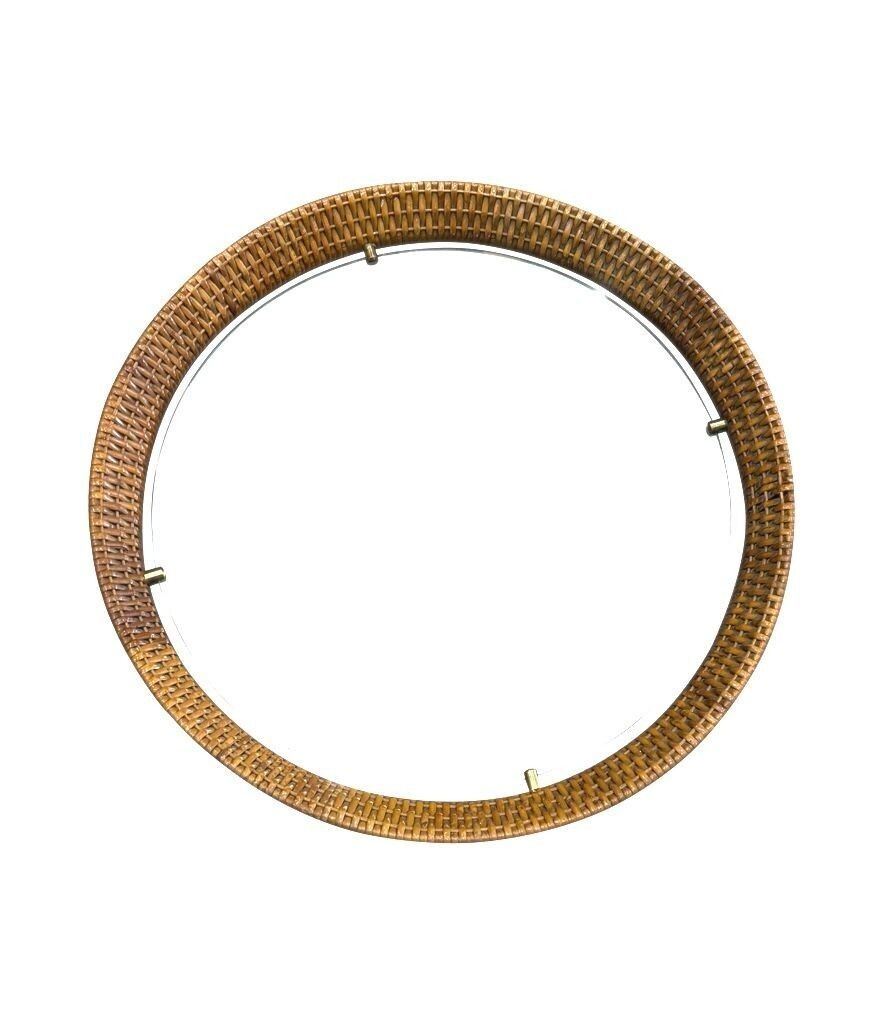 A Circular 1950s Italian Woven Rattan Mirror By Cantu, Roma With Brass Detail photo for sale
