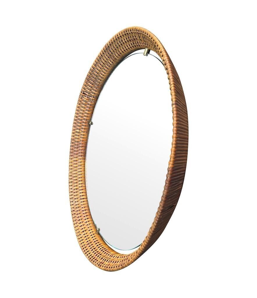 photo furniture A Circular 1950s Italian Woven Rattan Mirror By Cantu, Roma With Brass Detail