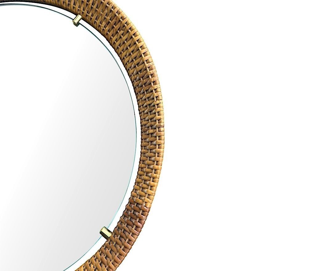 Home Decor A Circular 1950s Italian Woven Rattan Mirror By Cantu, Roma With Brass Detail photo