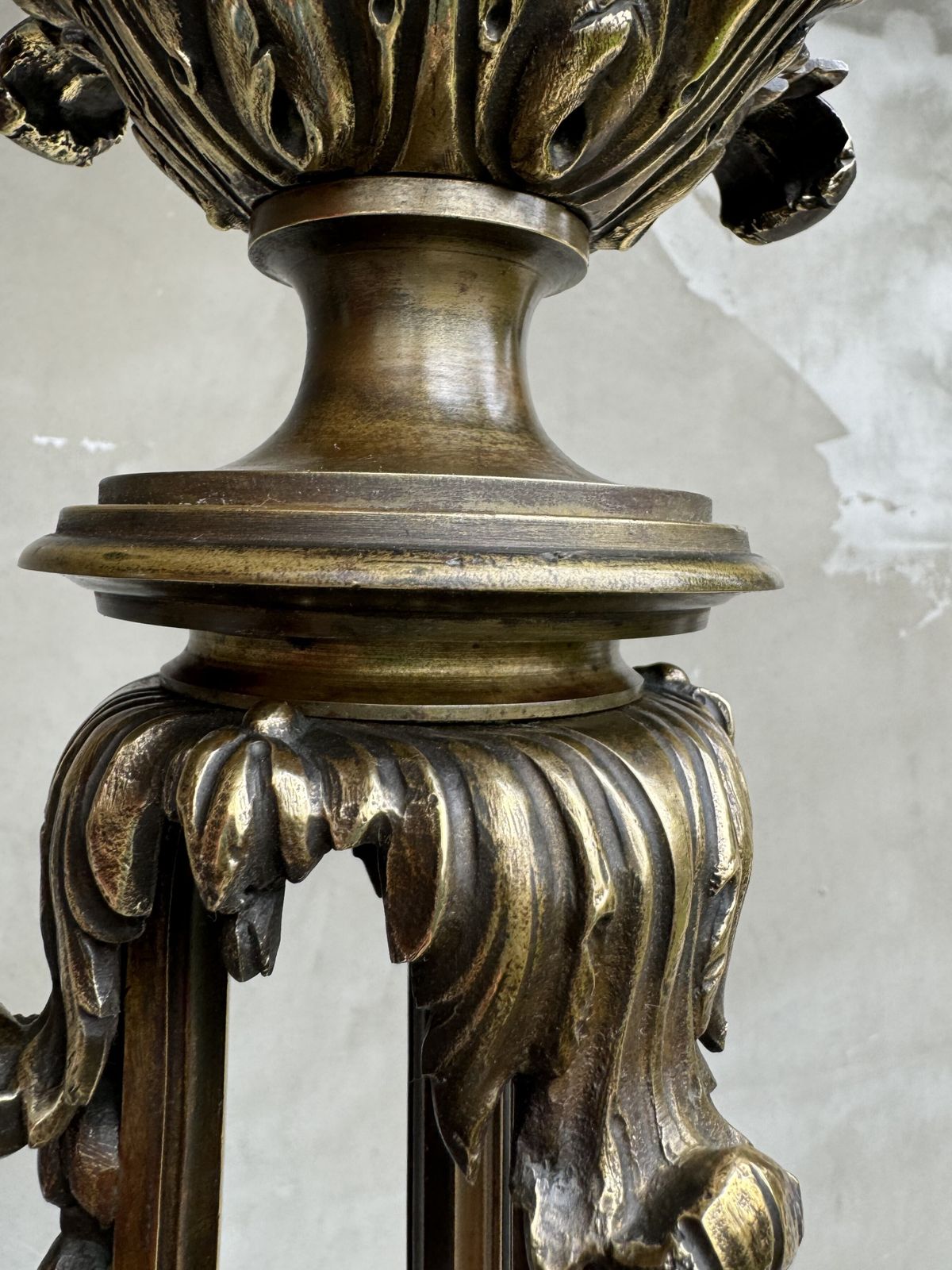 photo for sale Antique French Brass Chandelier With Frosted Glass Tulip Shades, Rococo Revival, Early 20th Century