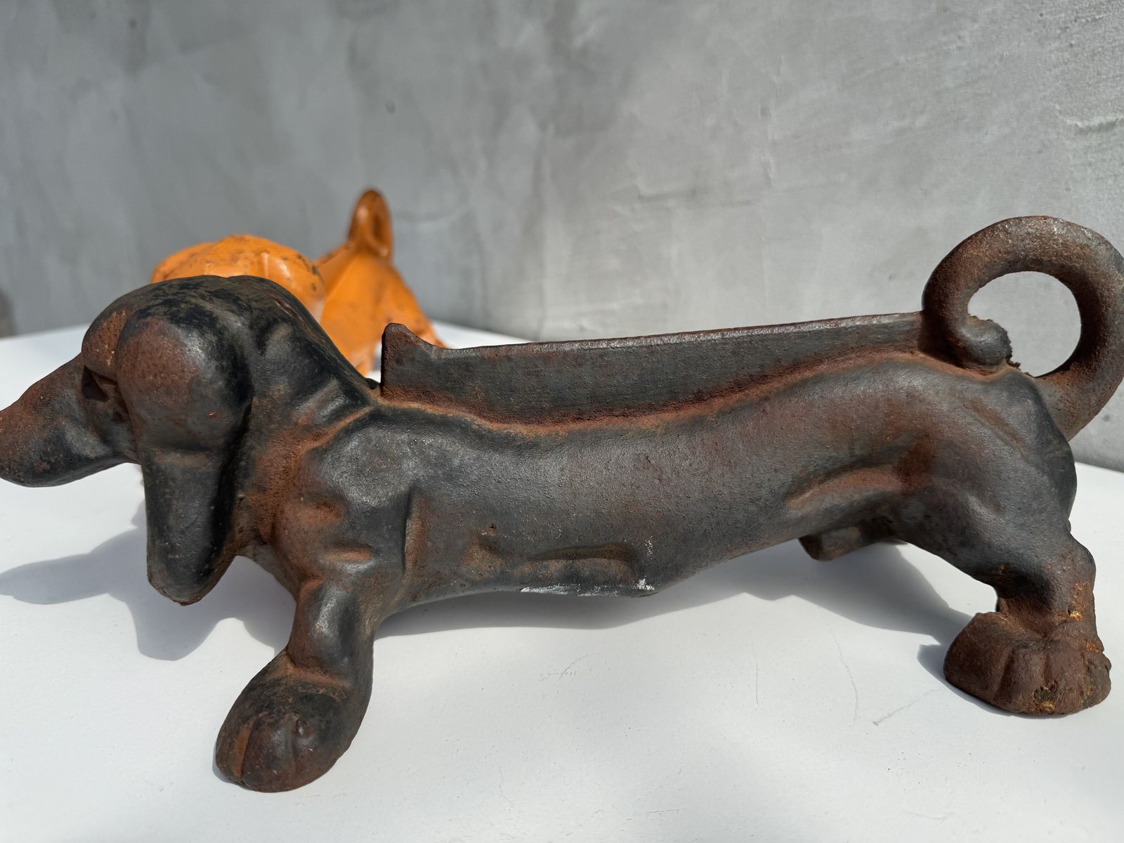 Garden Decor Pair Of Antique Cast Iron Dachshund Boot Scrapers, English Country House Door Stops, C.1900–1920 photo
