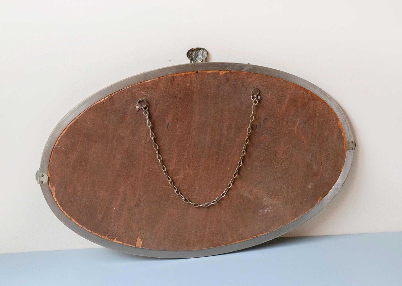 Art Deco Spiegel Met Ophangketting, Antieke Decoratieve Wandspiegel Met Geslepen Glas, Jaren 1940 Design, Ovale Facetgeslepen Glazen Spiegel photo buy