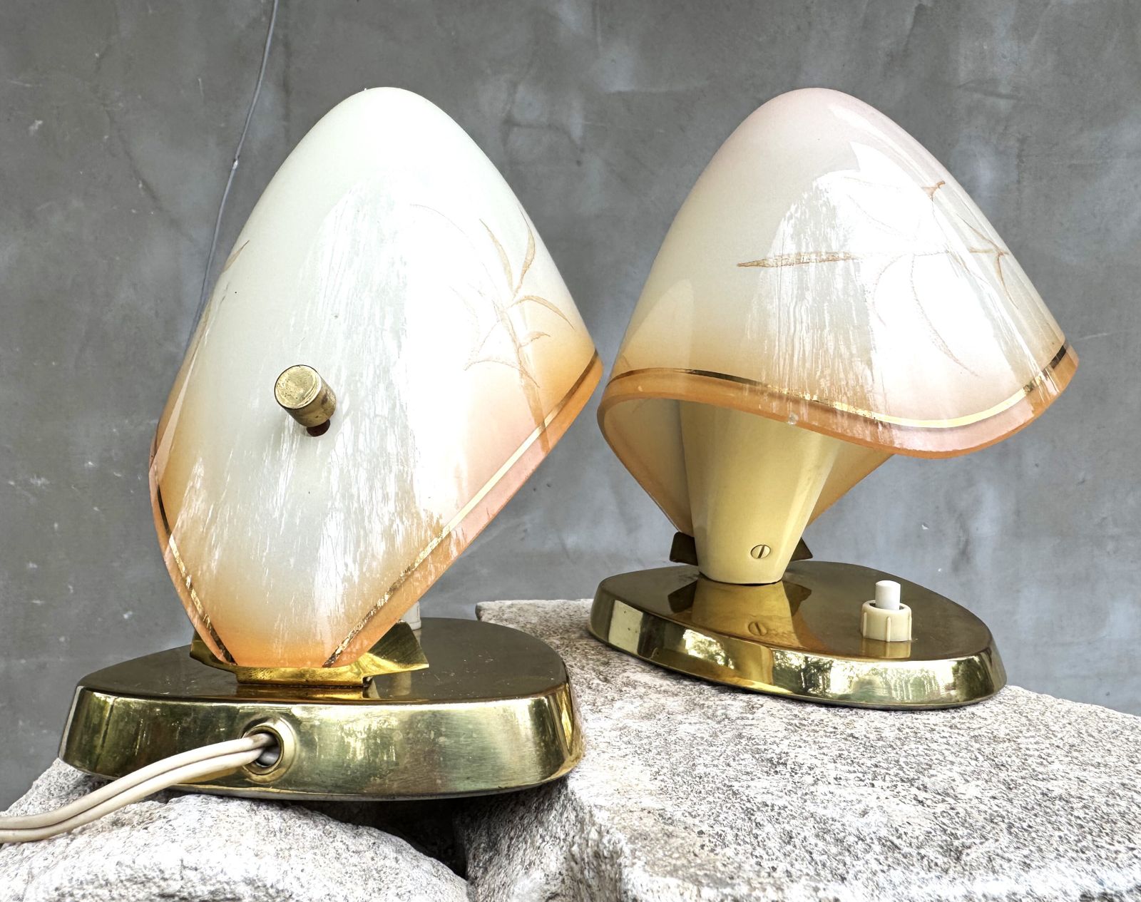 Pair Of Mid Century Table Lamps By Rupert Nikoll, Austria 1950s – Brass & Glass Lighting Design photo vintage
