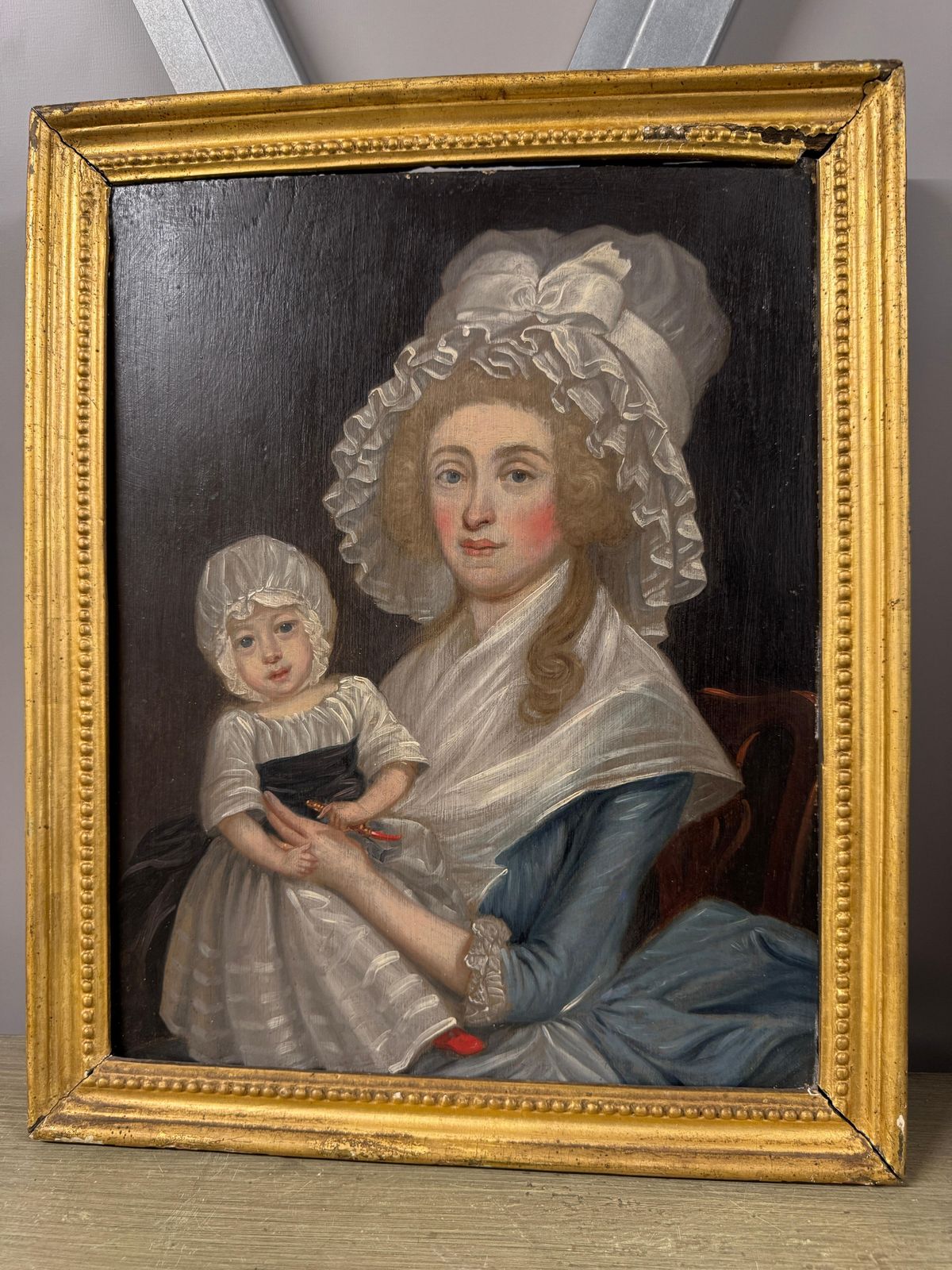 18th Century British School, Portrait Of Lady And Child photo vintage
