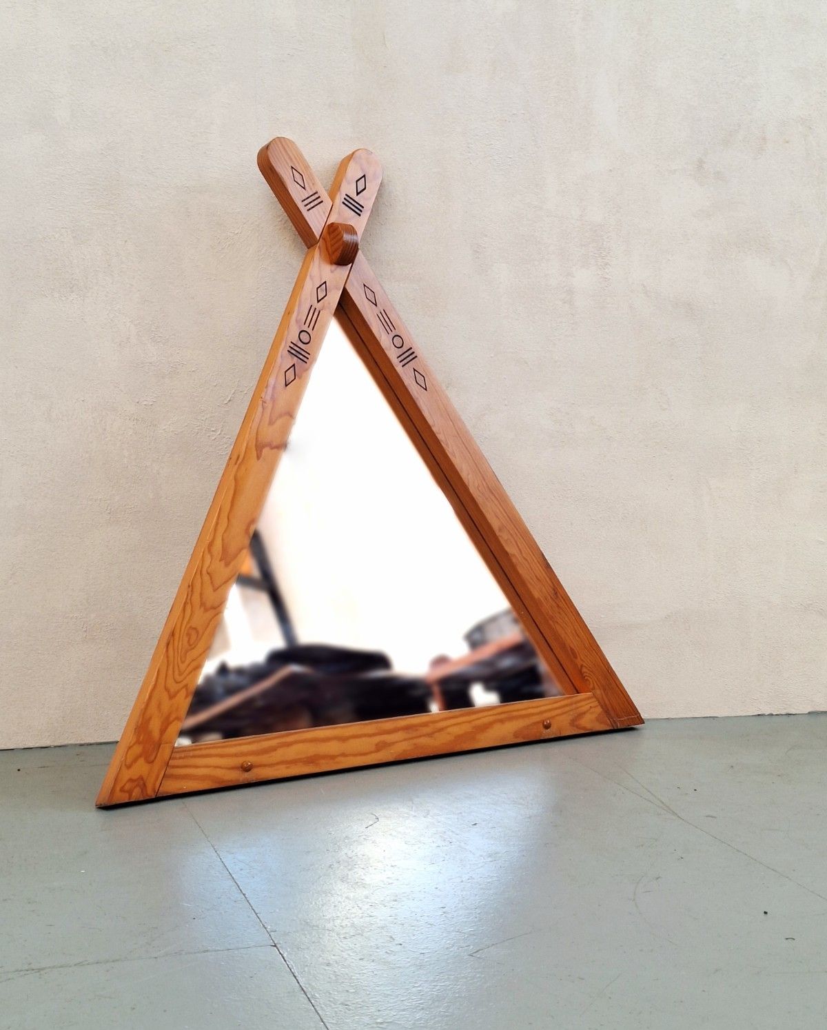 Large Vintage Triangular Pine Mirror photo furniture