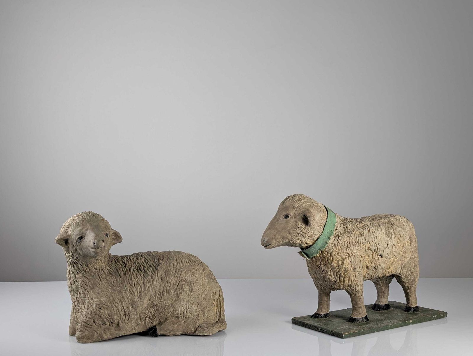 Pair Of Large Stucco Sheep, Early 20th Century, Folk Art