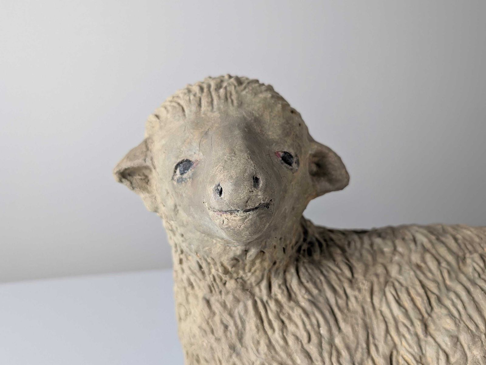 Pair Of Large Stucco Sheep, Early 20th Century, Folk Art photo vintage