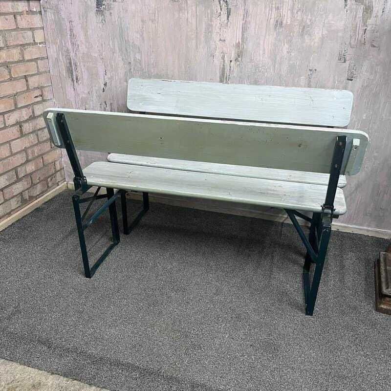 Folding Garden Camping Benches With Backs White Green Metal Frames Hospitality photo 139.0