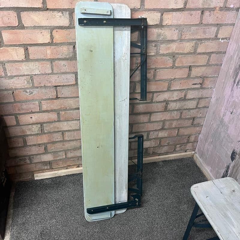 photo for sale Folding Garden Camping Benches With Backs White Green Metal Frames Hospitality