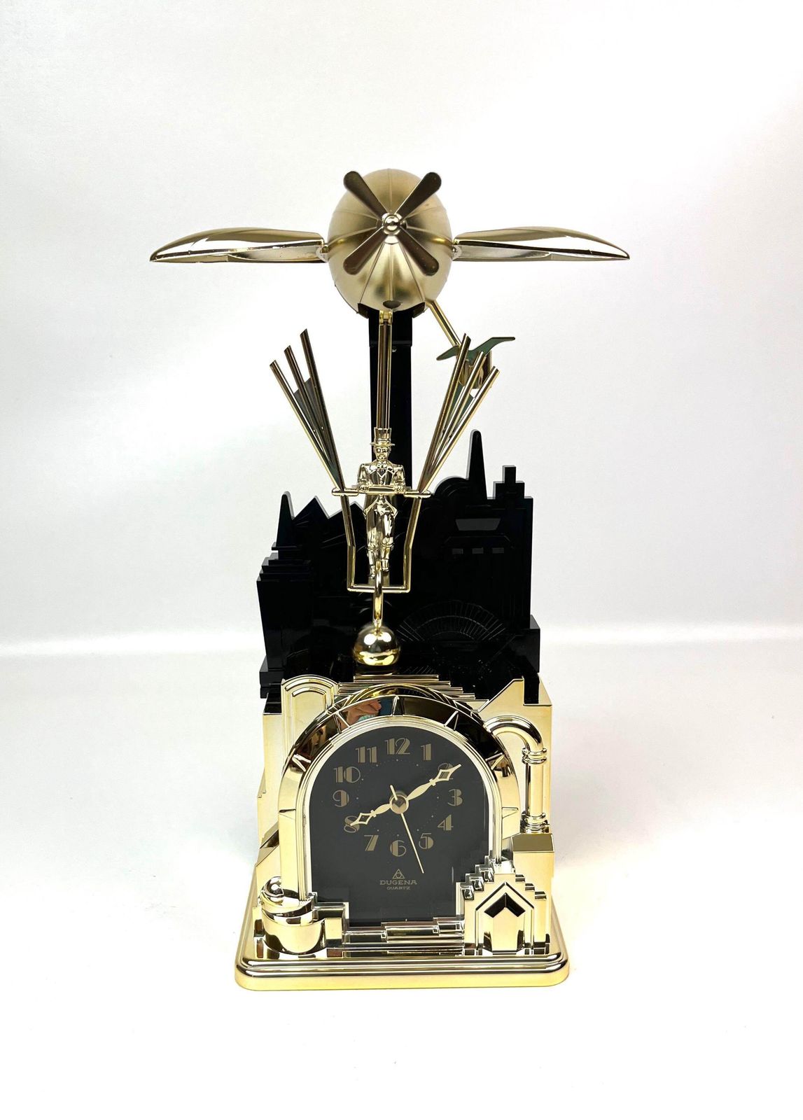 Very Rare Postmodern Neo Art Deco Zeppelin Pendulum Desk Clock By Dugena photo for sale