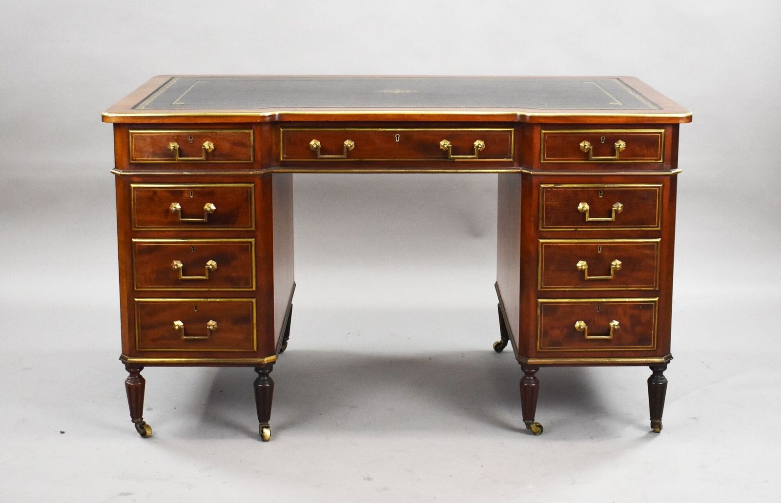 19th Century French Brass Inlaid Mahogany Writing Table photo furniture
