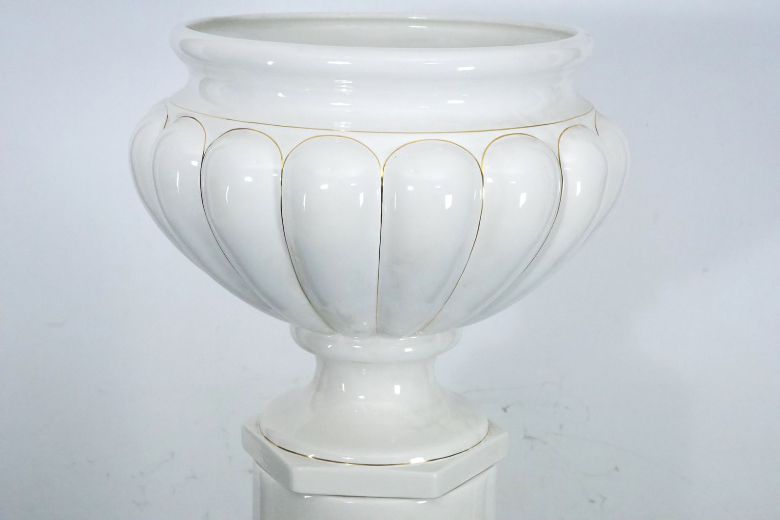 Home Decor Tommaso Barbi Oversized White Ceramic Vase With Gold Details And Column, Italy, 1970s photo