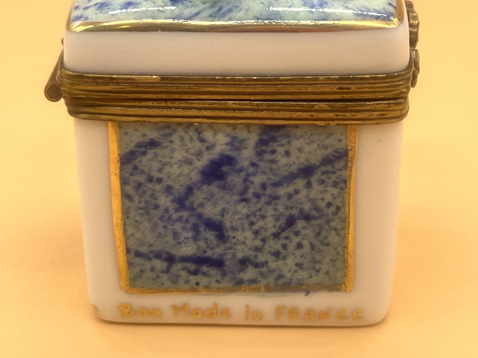 photo for sale Limoges Porcelain Hand Painted Trinket Box With 4 Internal Glass Perfume Bottles.