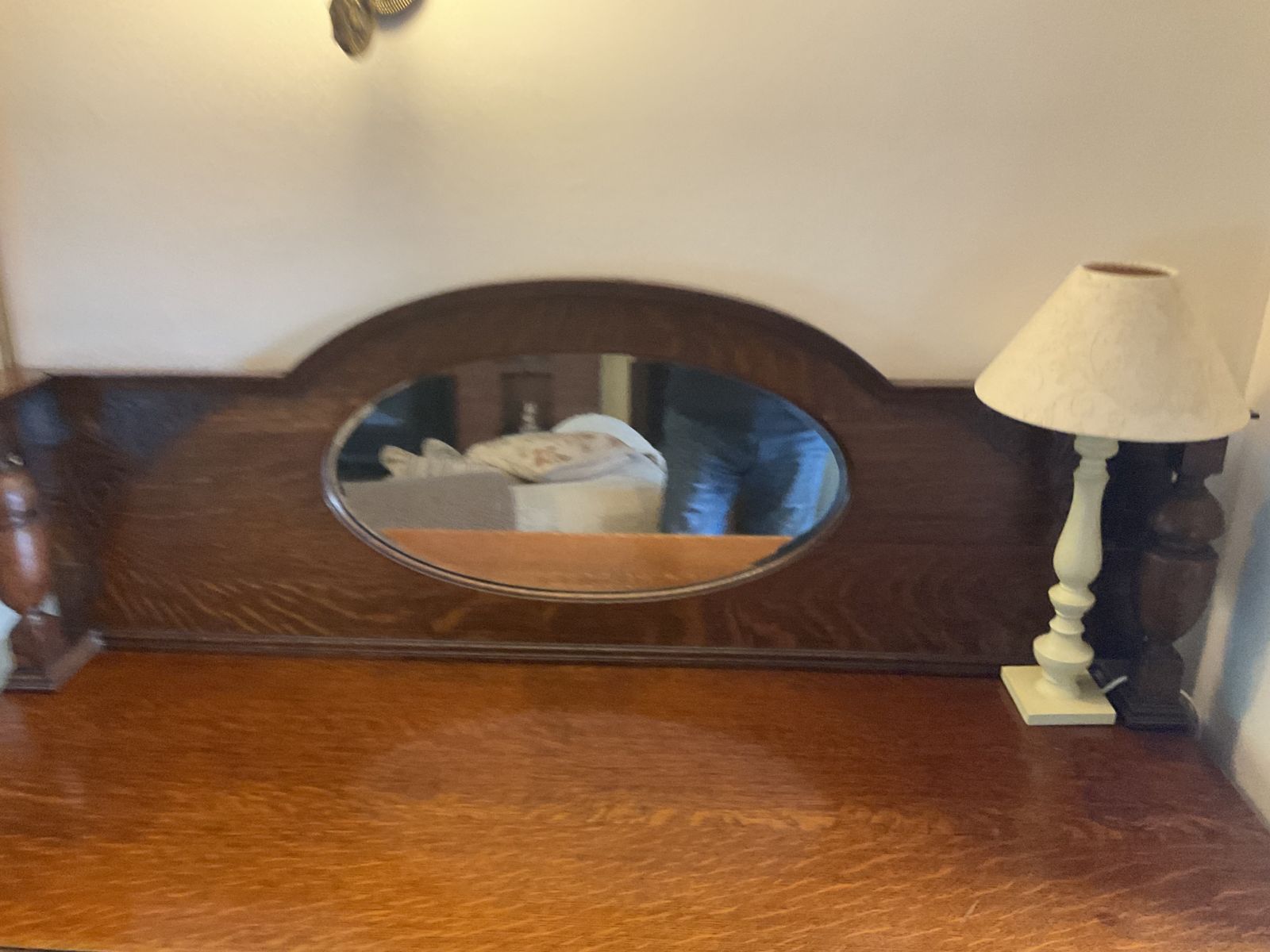 Early 1900 Sideboard In Oak With Ornate Oval Mirrored Upstand, 2 Doors 2 Drawers photo vinterior