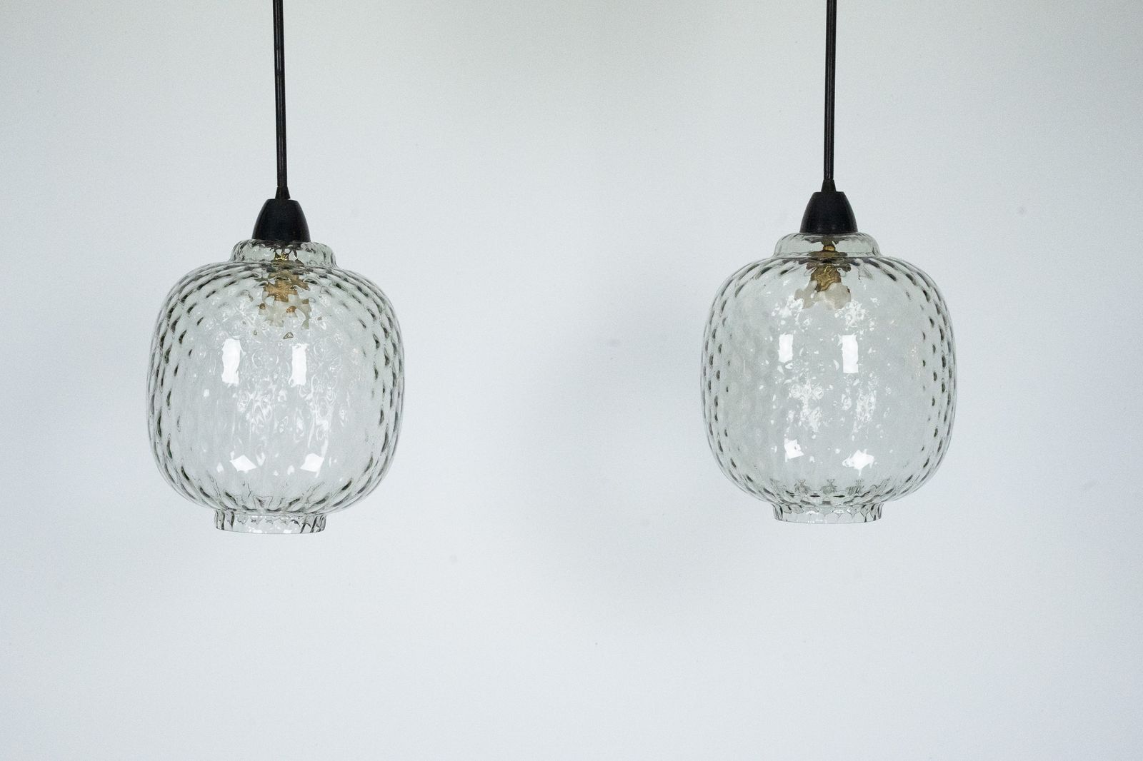photo furniture Pair Of Mid Century Pendant Lamps In Smoked Murano Glass, Italy, 1950s
