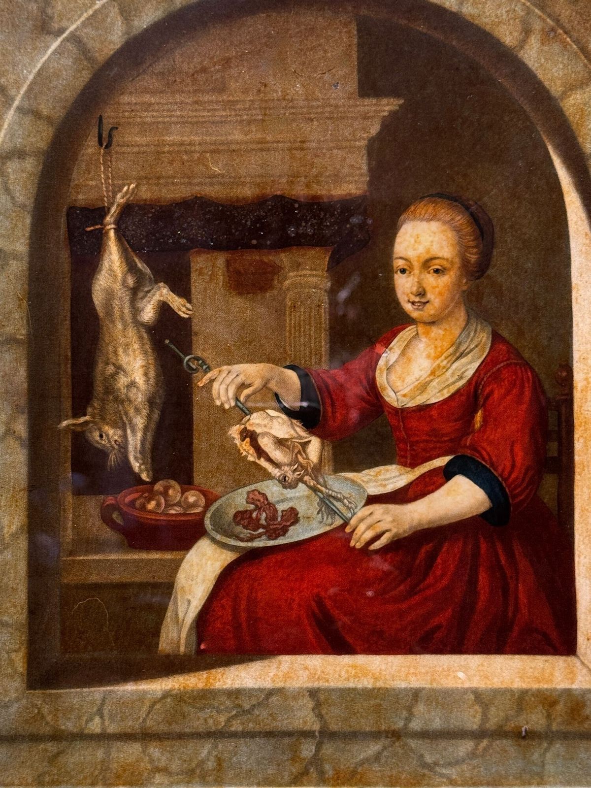 Georgian Reverse Glass Mezzotint The Cook Maid By Richard Purcell photo for sale