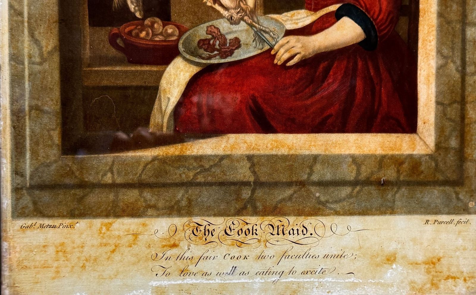Georgian Reverse Glass Mezzotint The Cook Maid By Richard Purcell photo Art