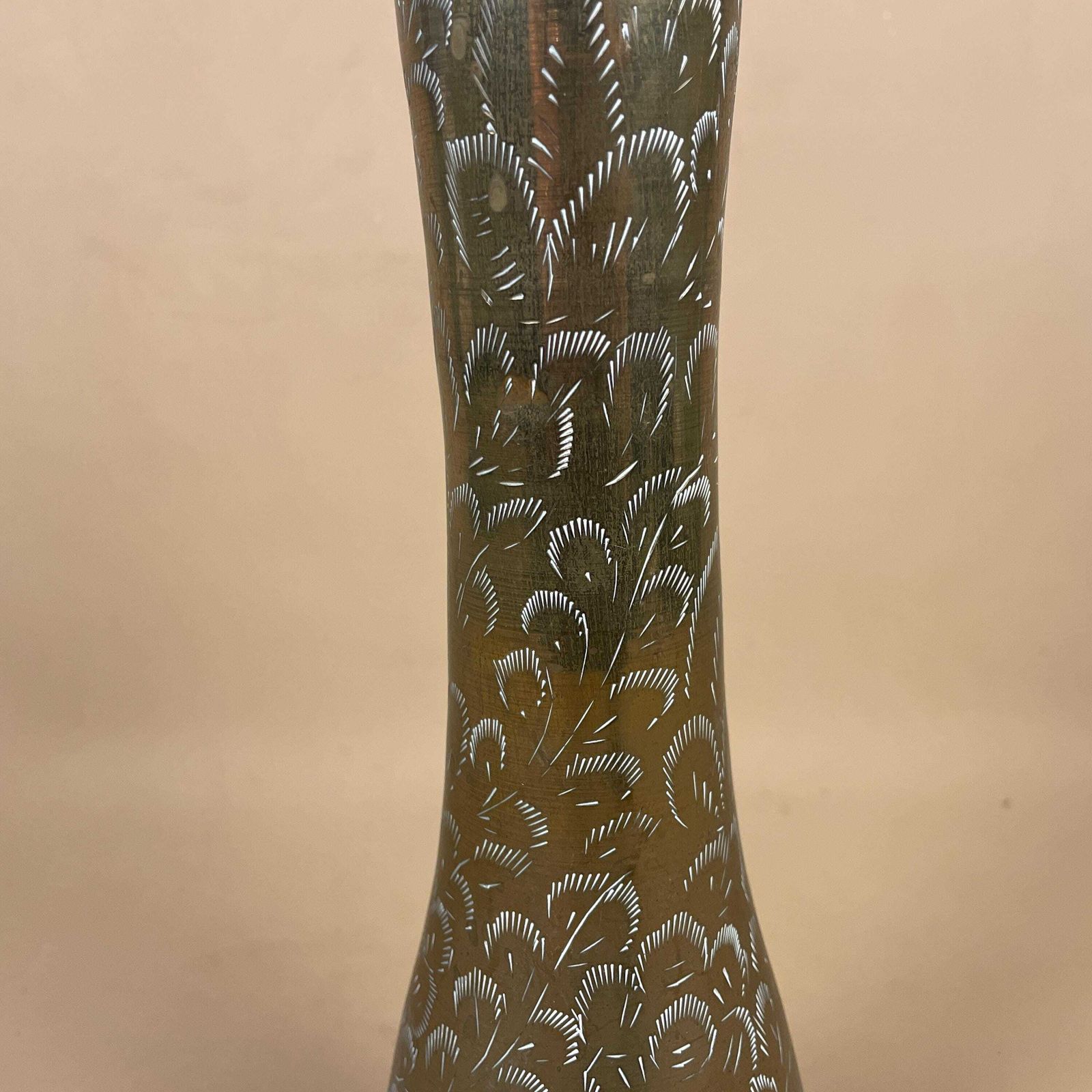 Antique Metal Gold Indian Patterned Brass Vase Pot Planter Jardiniere Handmade Engraved Etched Intricate Vintage Decorative Tall Funnel photo 50.0