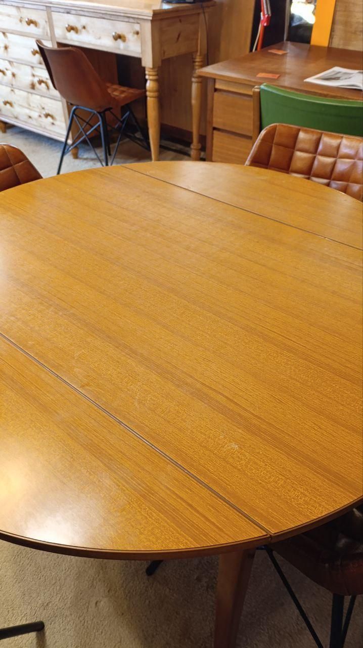 Vintage 1970s Drop Leaf Dining Table With Four Mid Century Style Leather Chairs photo vintage