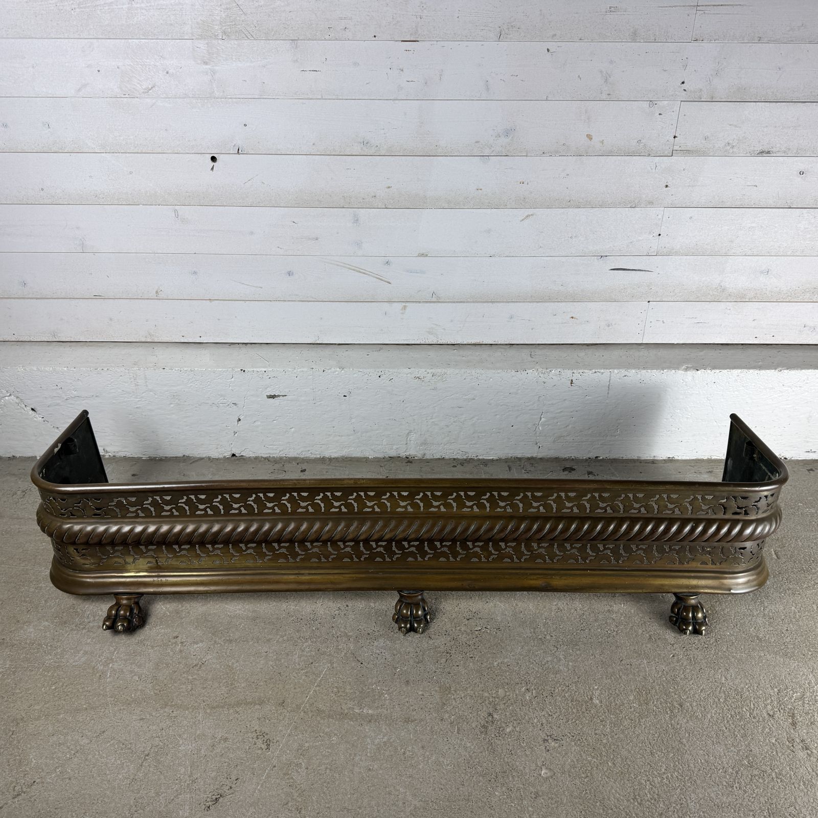 Antique Brass Fender With Lion Paw Feet photo furniture