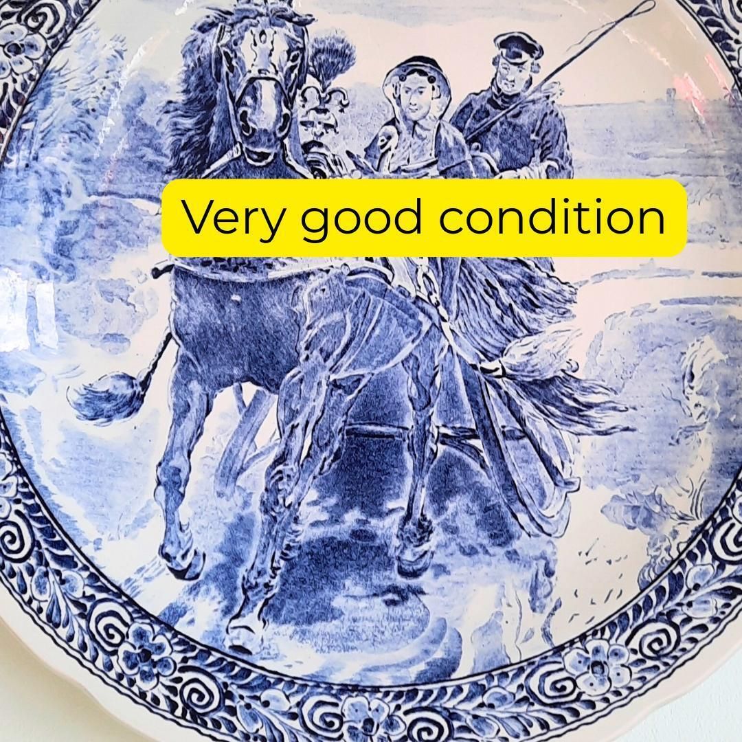 Large Delft Wall Plate Dutch Winter Scene With Horse Carriage By Boch Royal Sphinx C1960s, 39 Cm Diameter photo buy