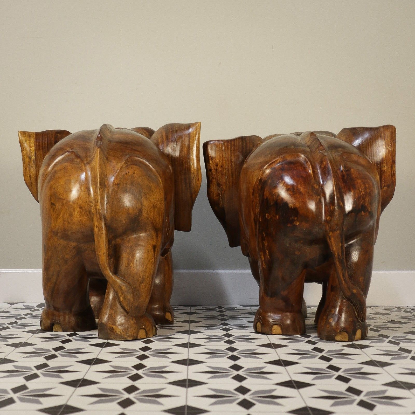photo furniture A Pair Of Large Teak Elephants Mid Century 57cm 22.5inches High