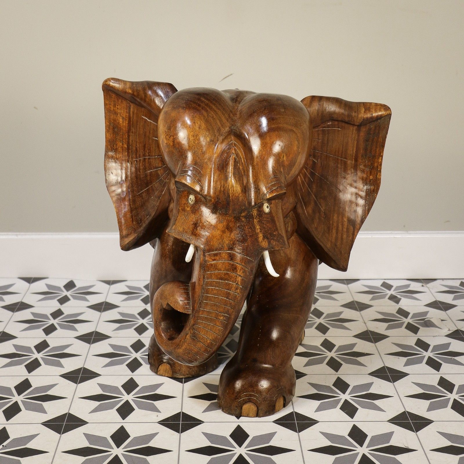 photo buy A Pair Of Large Teak Elephants Mid Century 57cm 22.5inches High