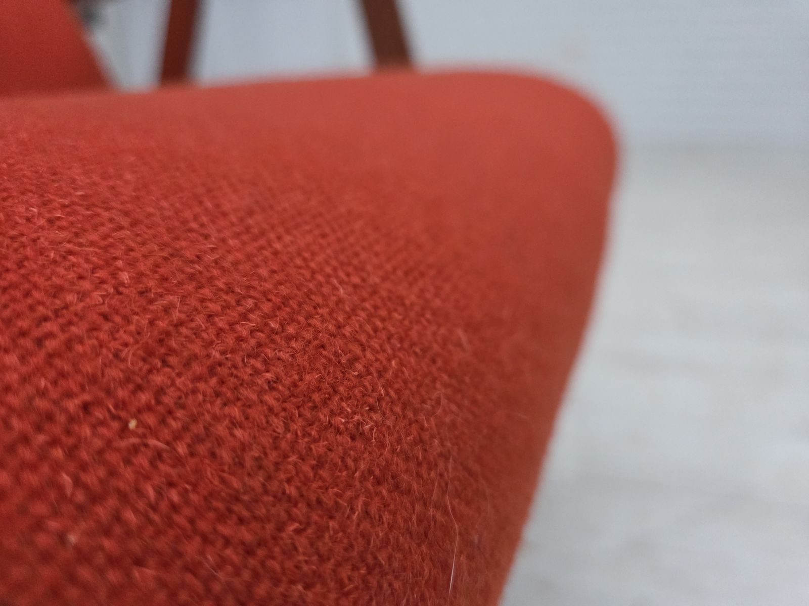 1970s, Danish Highback Armchair, Orange Furniture Wool, Teak Wood, Oak Wood. photo buy