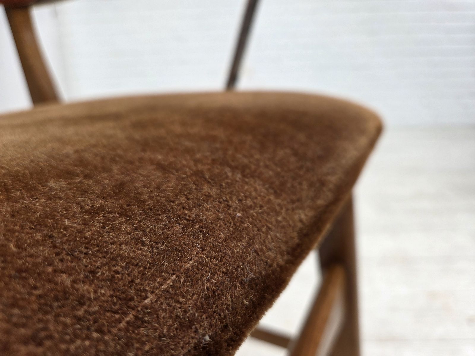 photo buy 1960s, Danish Armchair, Furniture Velour, Teak Wood Armrests, Chrome Steel.