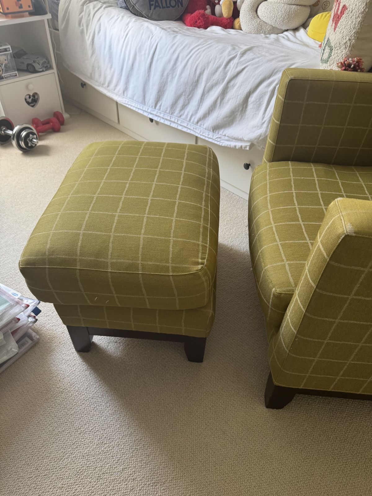 Chair And Ottoman In Green Mulberry Windowpane Fabric photo furniture