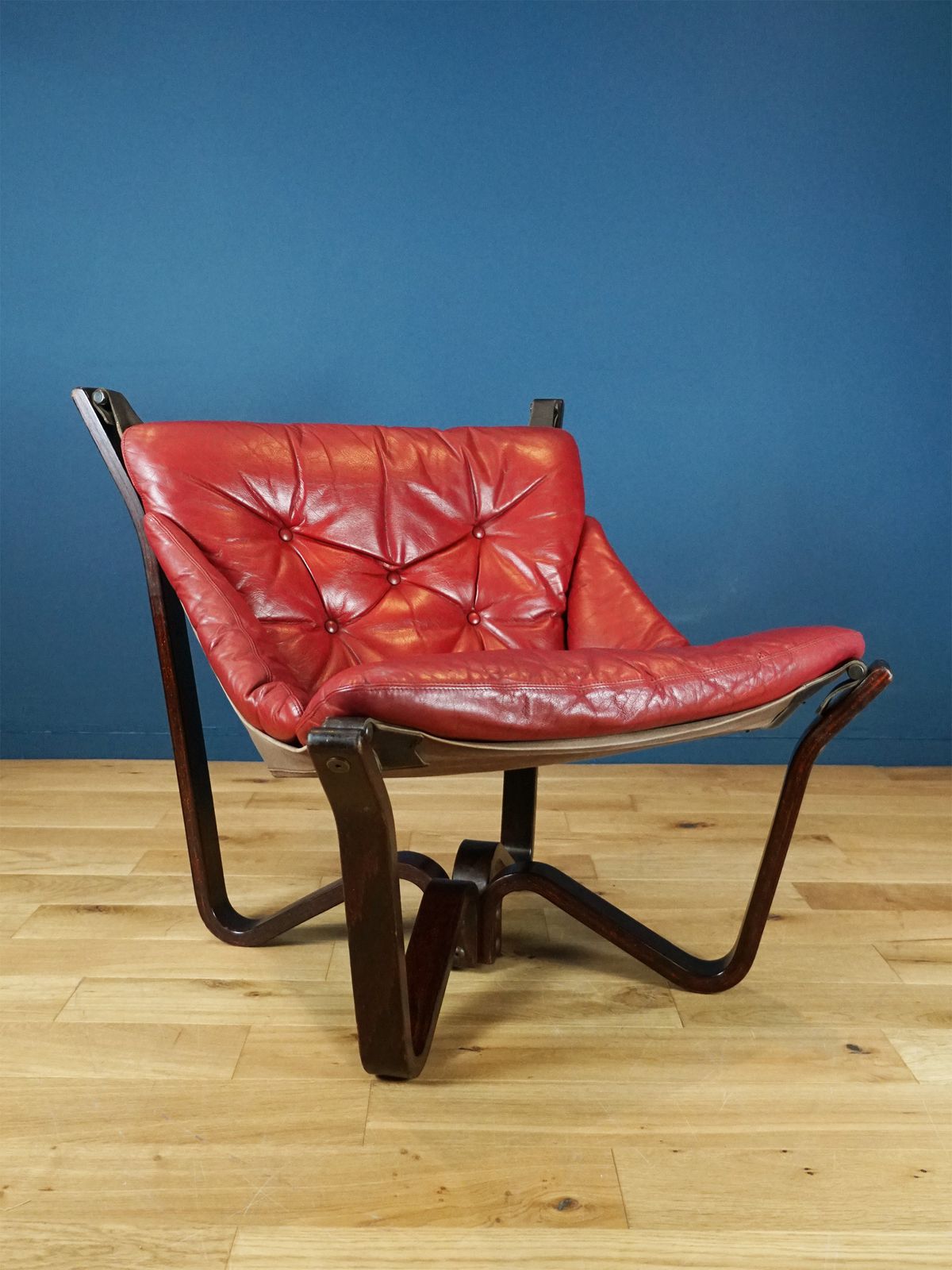 Jim Myrstad “Viking” Chair For Brunstad | Rare Red Leather | 1970s Norwegian Design