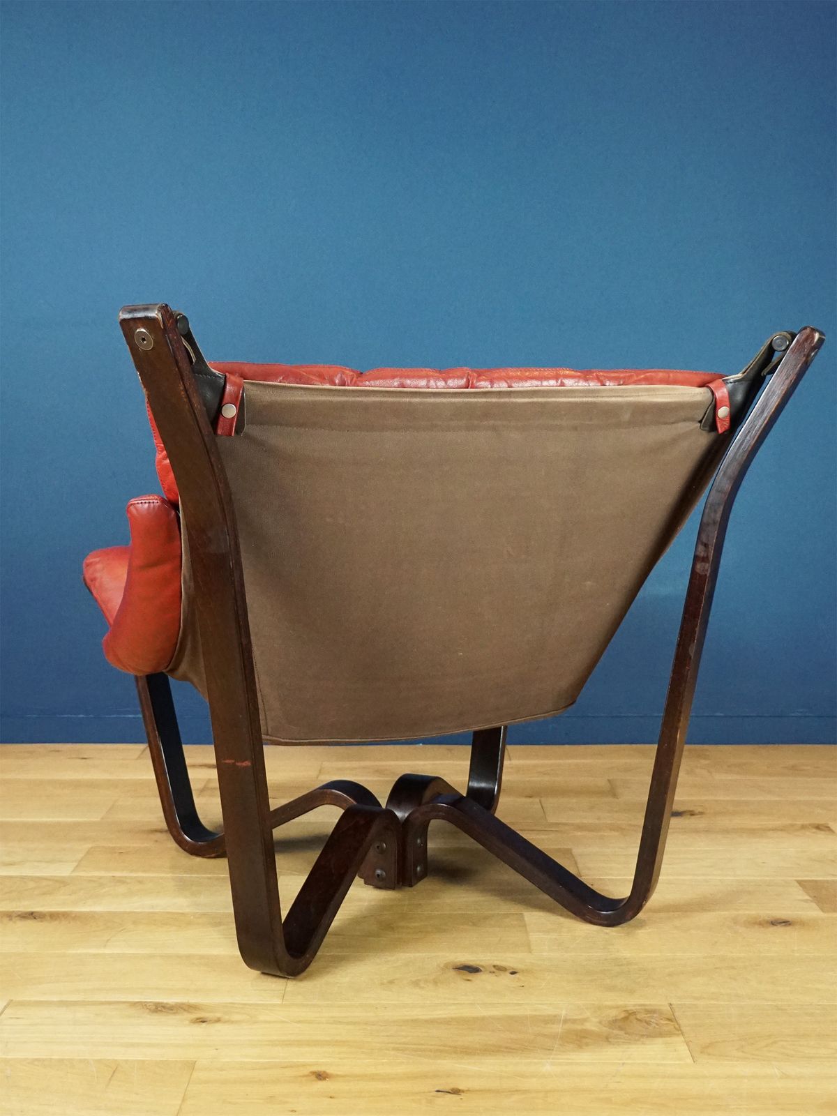 Jim Myrstad “Viking” Chair For Brunstad | Rare Red Leather | 1970s Norwegian Design photo for sale