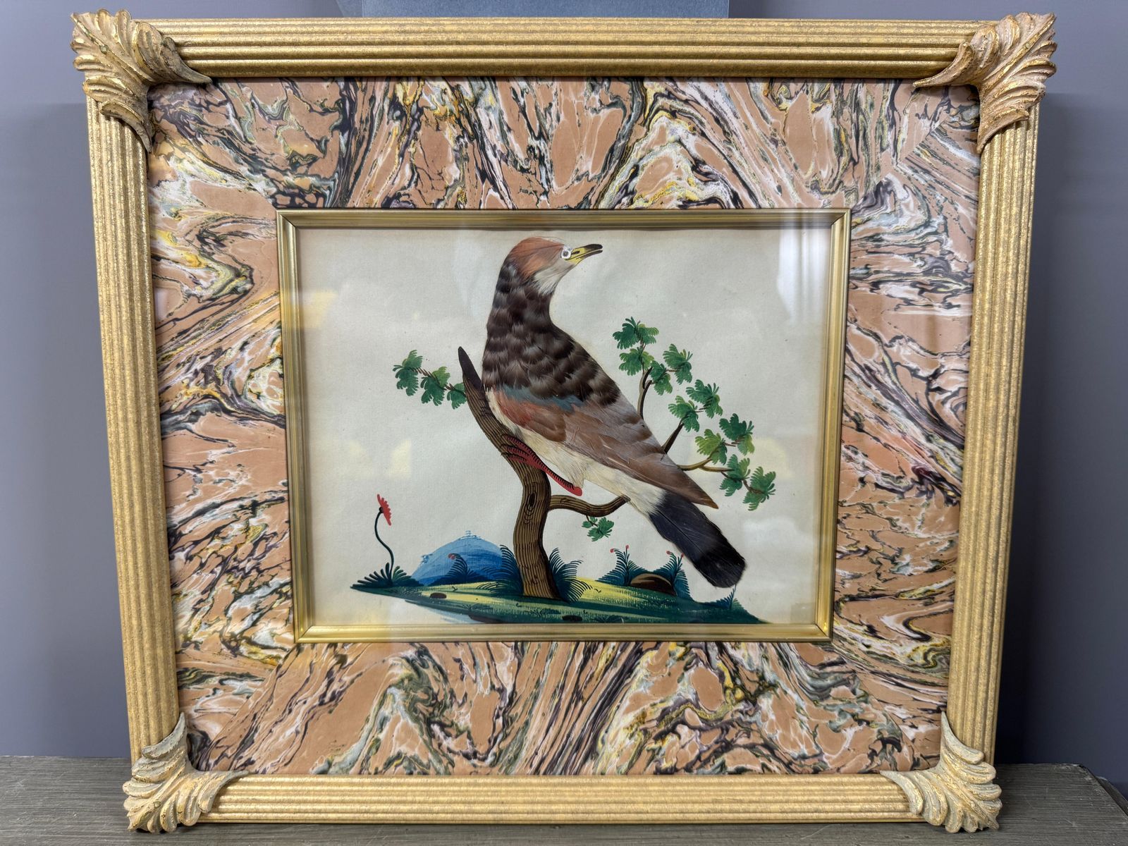 photo for sale Set Of 7 Antique Watercolour & Feather Bird Pictures