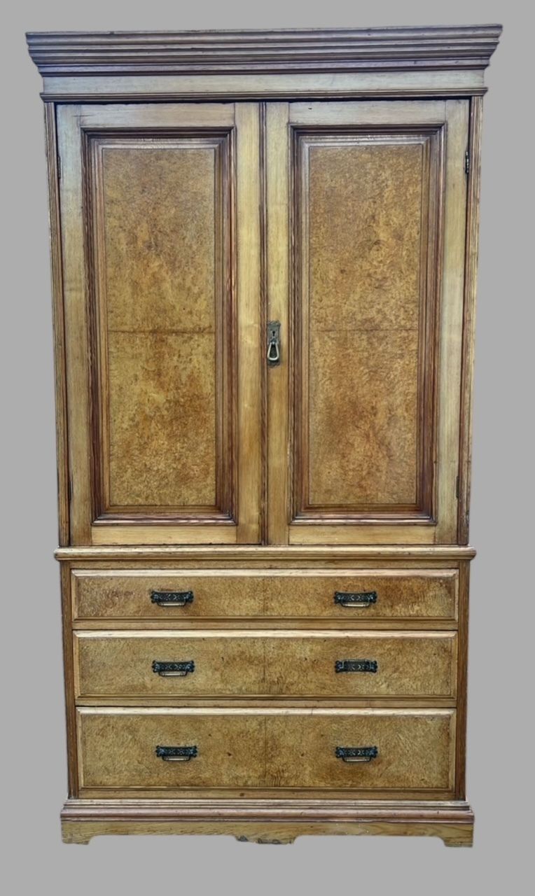 19th Century  Burr Walnut Wardrobe With Drawers, C.1890–1910