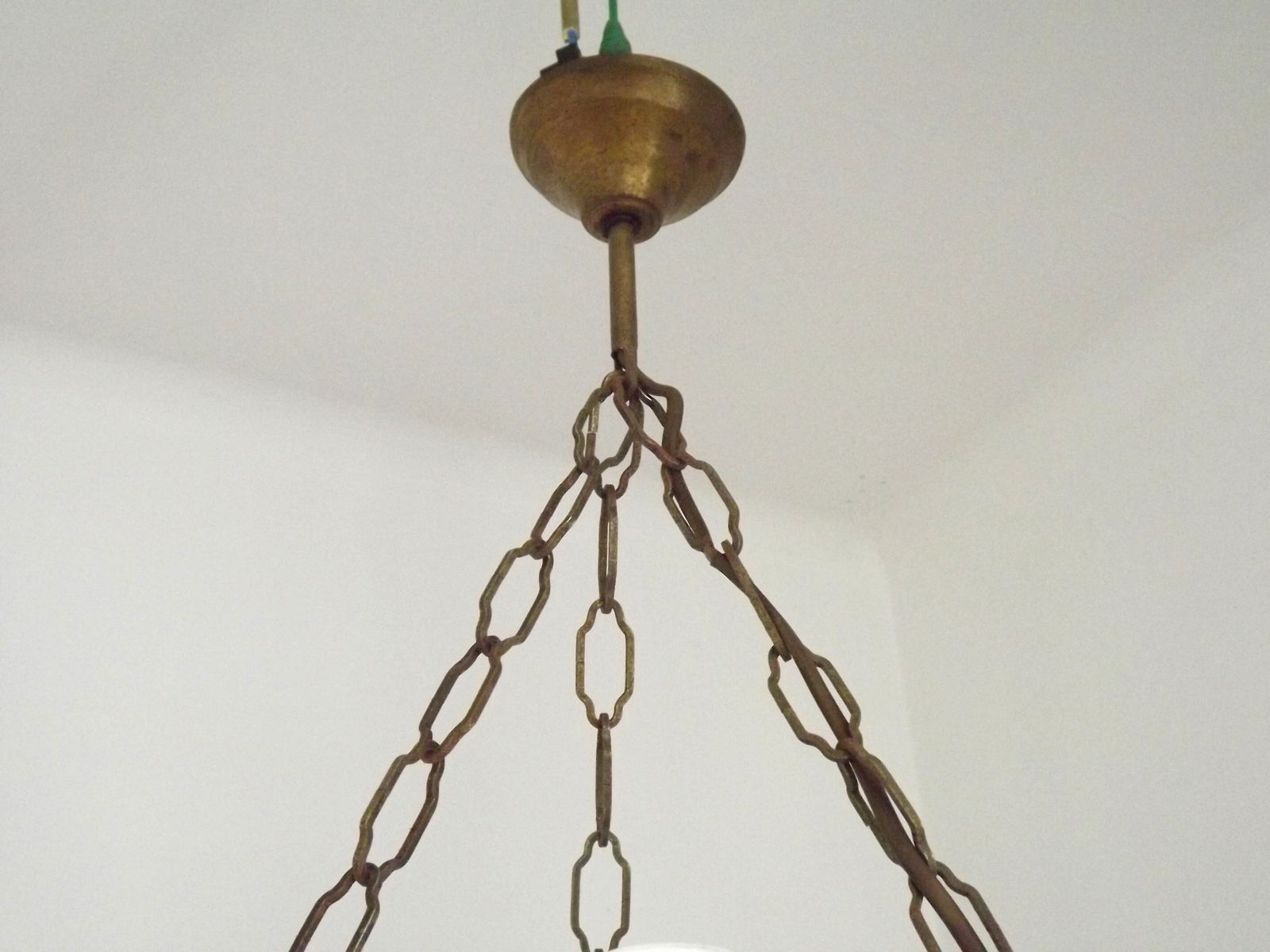 photo furniture Antique French Country 4 Light Lantern Hanging Light Opaque Glass Shade & Floral Finial