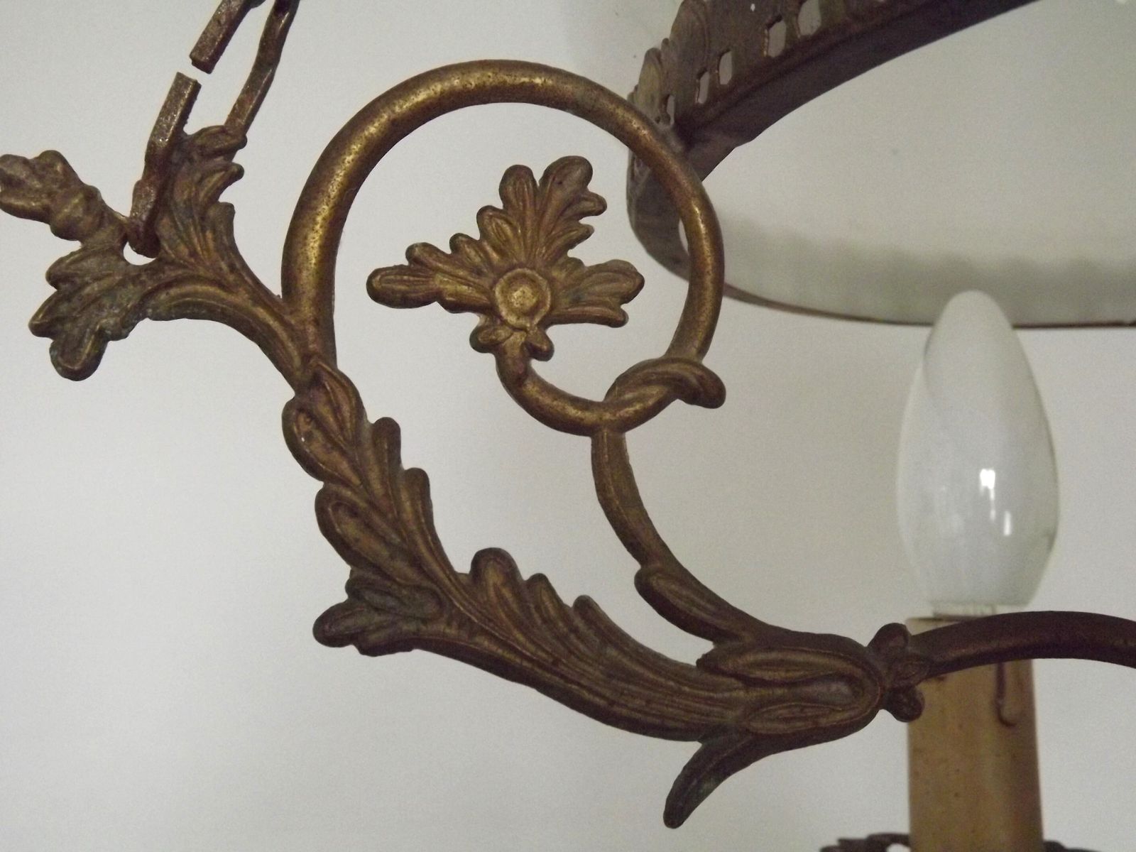 Lighting Antique French Country 4 Light Lantern Hanging Light Opaque Glass Shade & Floral Finial photo