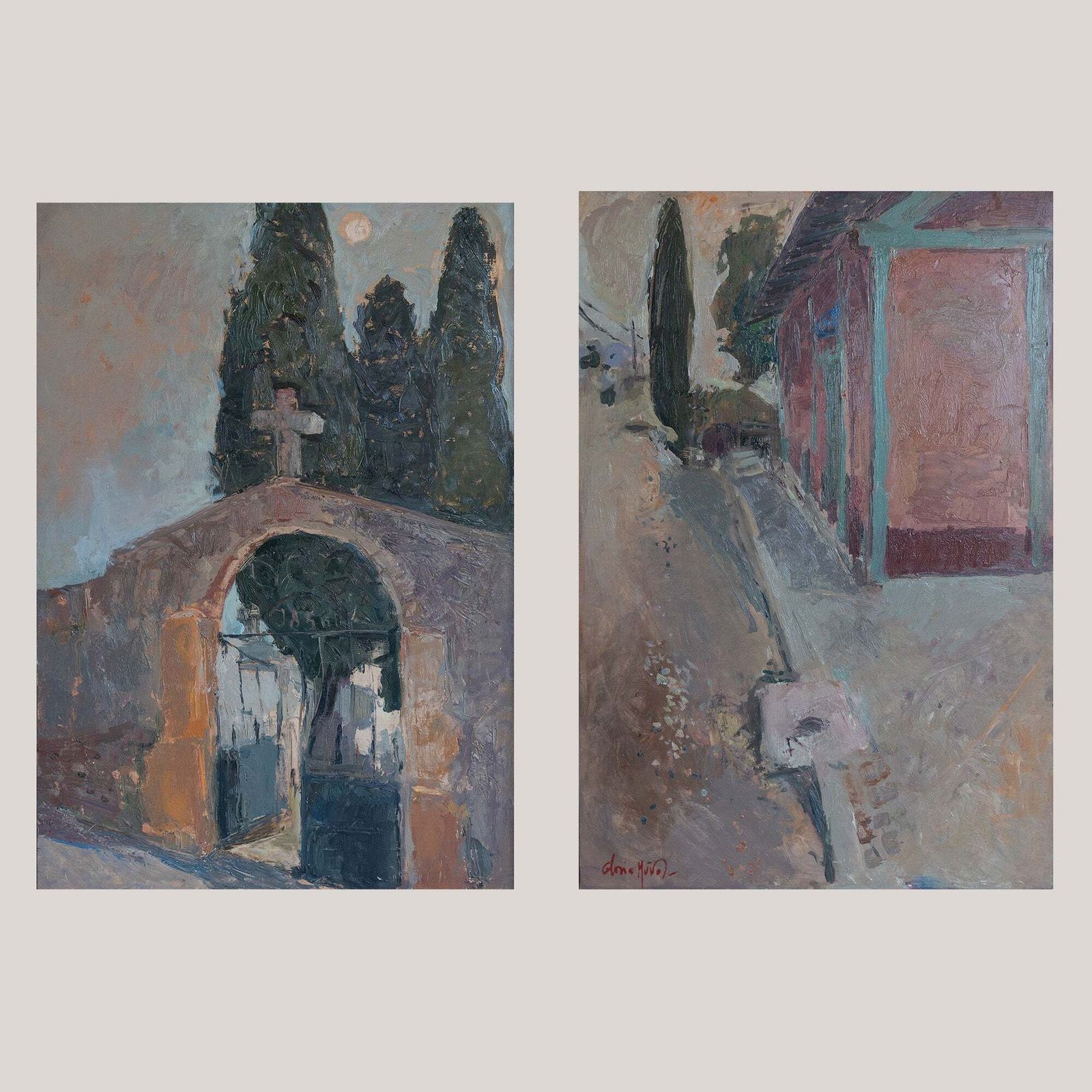 Expressief Schilderij Van Kerkexterieur – Gloria Muñoz (Geb. 1949)