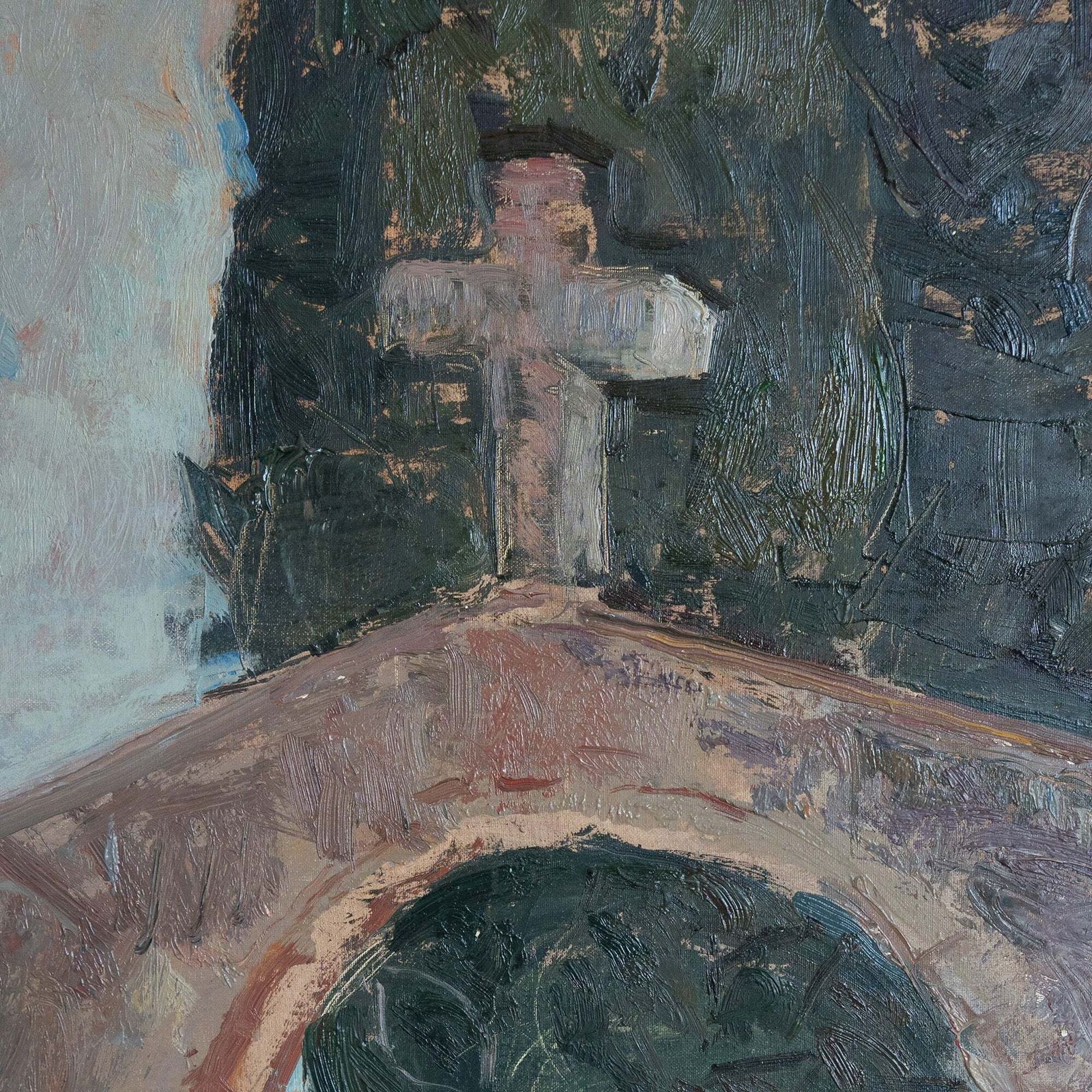 Expressief Schilderij Van Kerkexterieur – Gloria Muñoz (Geb. 1949) photo Kunst