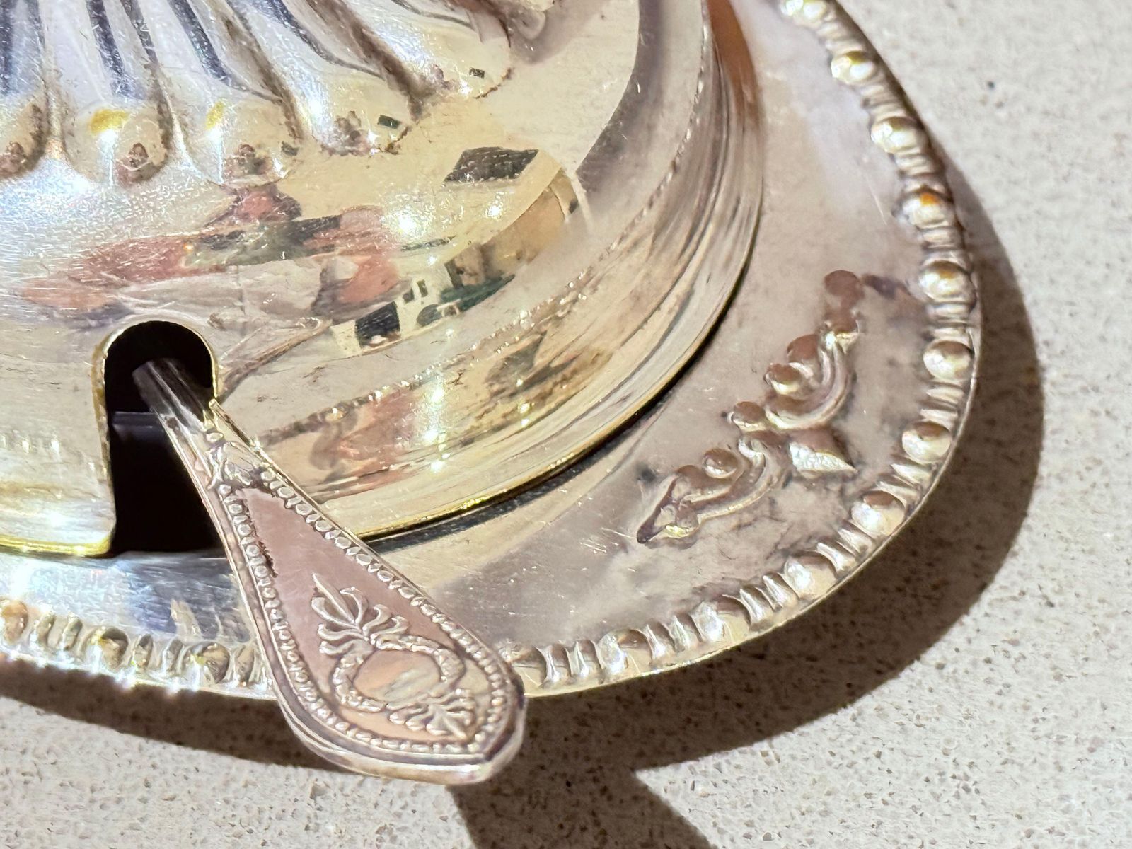 Antique Silver Butter Dish With Crystal Liner & Spoon, Elegant Vintage Tableware photo Home Decor