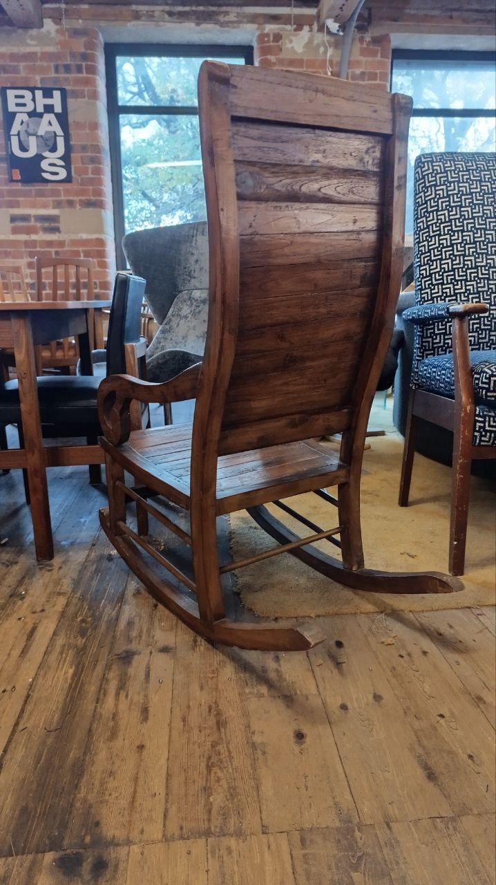 Hand Carved Teak Rocking Chair – Rustic Colonial Revival Style photo Furniture