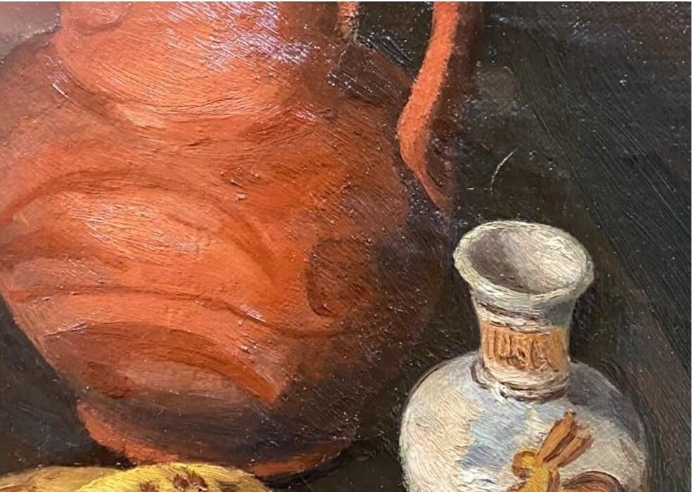 Original 20th Century Impressionist Oil Painting – Still Life Composition photo vintage