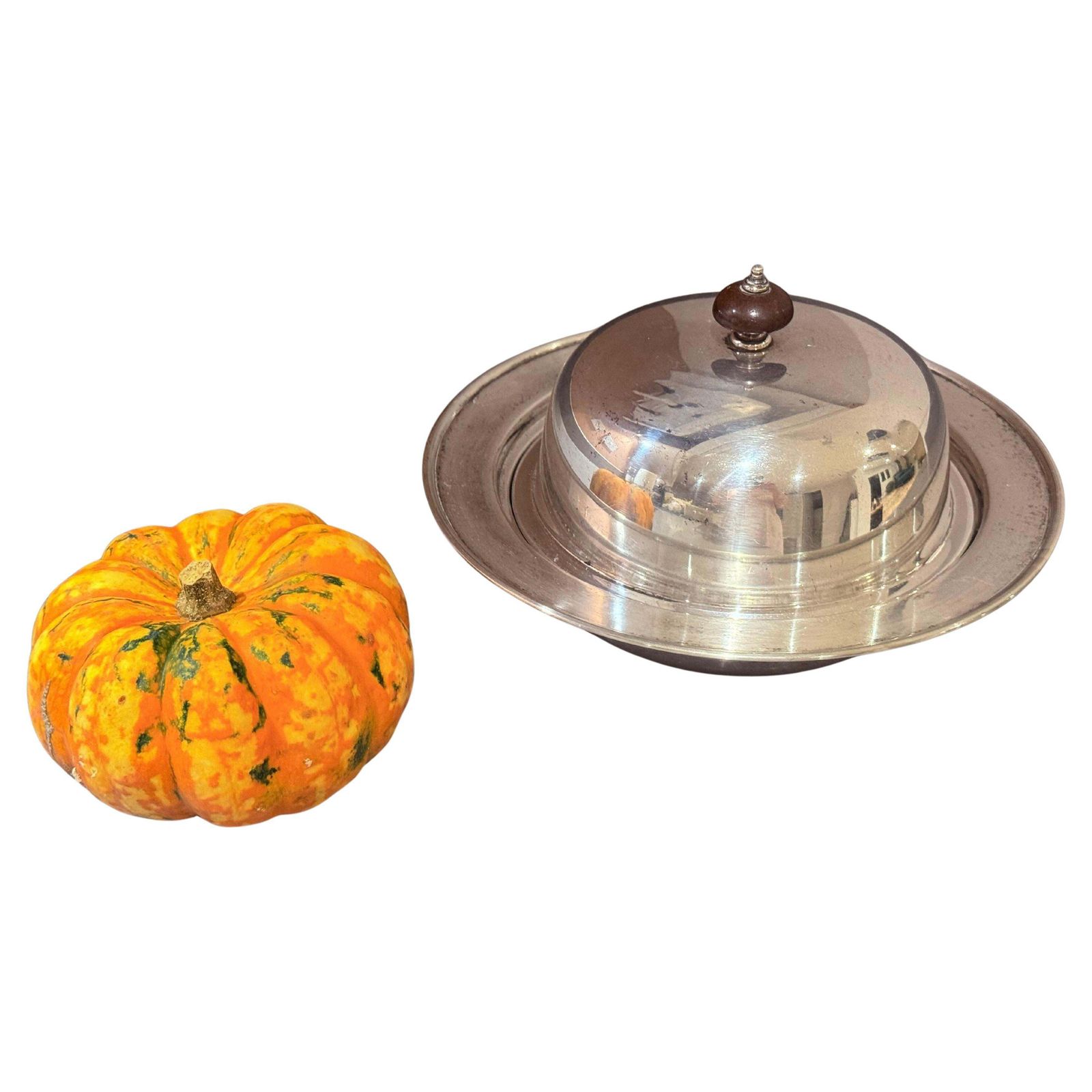 Antique Silver Plated Butter Dish With Wooden Knob, Caviar Dish Tableware Home