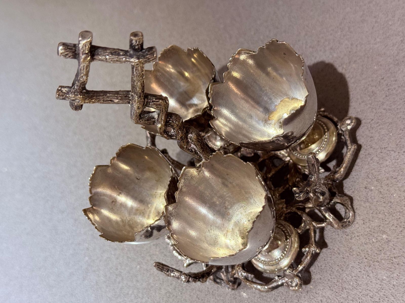 Antique Silverplated Egg Cup Stand Four Small Egg Holders Ornate Victorian Style photo 408.0